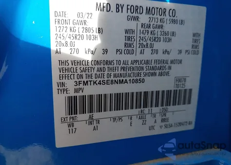 2022 Ford Mustang Mach-E Gt z USA, uszkodzony, nr VIN 3FMTK4SE8NMA10850